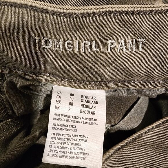 American Eagle Olive Green Tomgirl Pant AEO Stretch Twill Jegging Pants sz‎ 00 - Picture 5 of 10